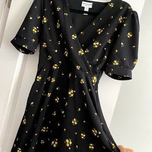 Black with Yellow Flowers Vintage Dress